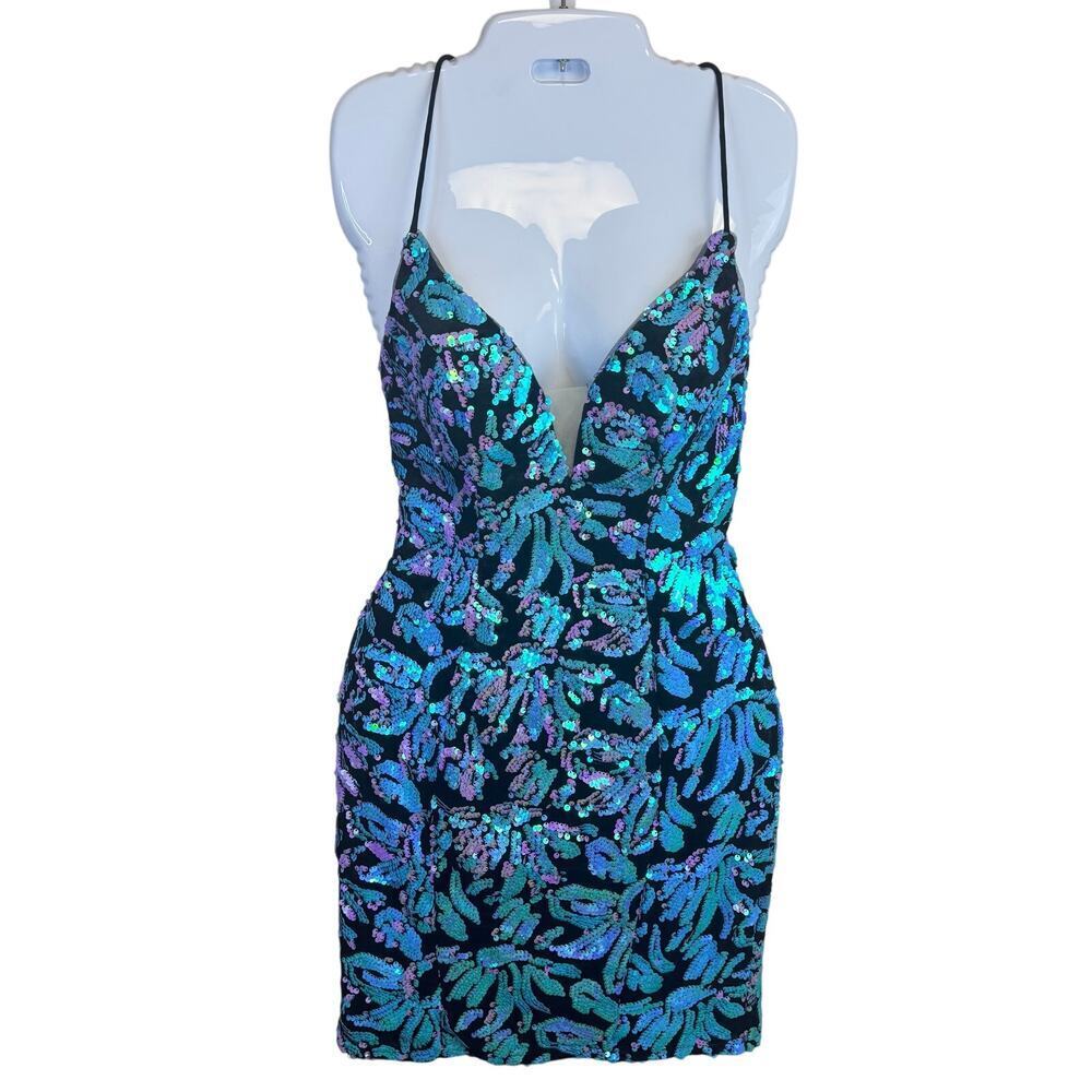 New Rated PG by Prom Girl‎ Blue Purple Sequin Homecoming Party Mini Dress SZ 4